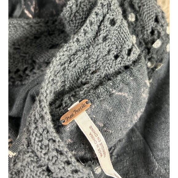 Free People Mandolin Crochet Boho Blouse Sz XS Gray High Neck Tank Top Linen - Picture 6 of 10